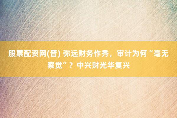 股票配资网(晋) 弥远财务作秀，审计为何“毫无察觉”？中兴财光华复兴