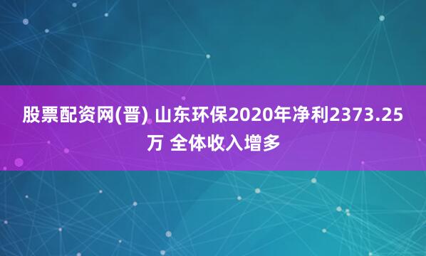 股票配资网(晋) 山东环保2020年净利2373.25万 全体收入增多